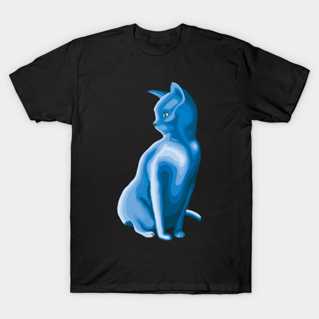 Cat Contour Line Art - Icy Blue T-Shirt by yellowkats